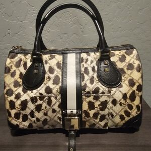 L.A.M.B. Leopard Print Satchel with Black and White Stripes